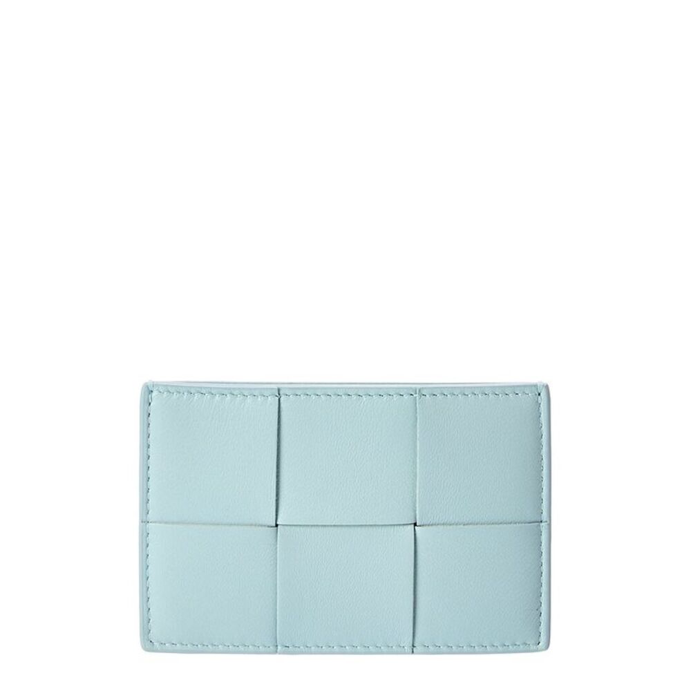 Bottega Veneta Cassette Maxi Intrecciato Leather Card Case, Blue